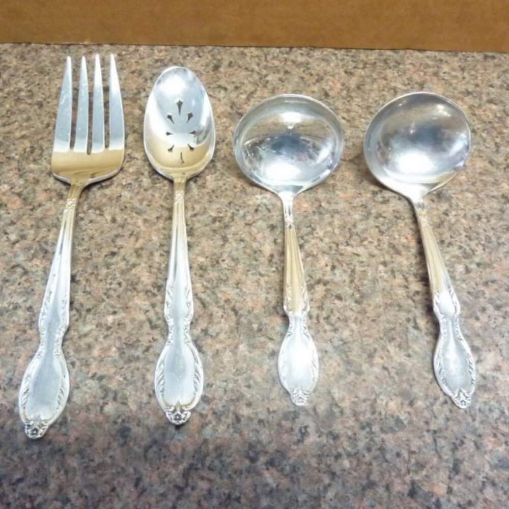 4 Mid Century VTG 1956 ROYAL MANOR/ MASTERPIECE SILVERPLATE serving set